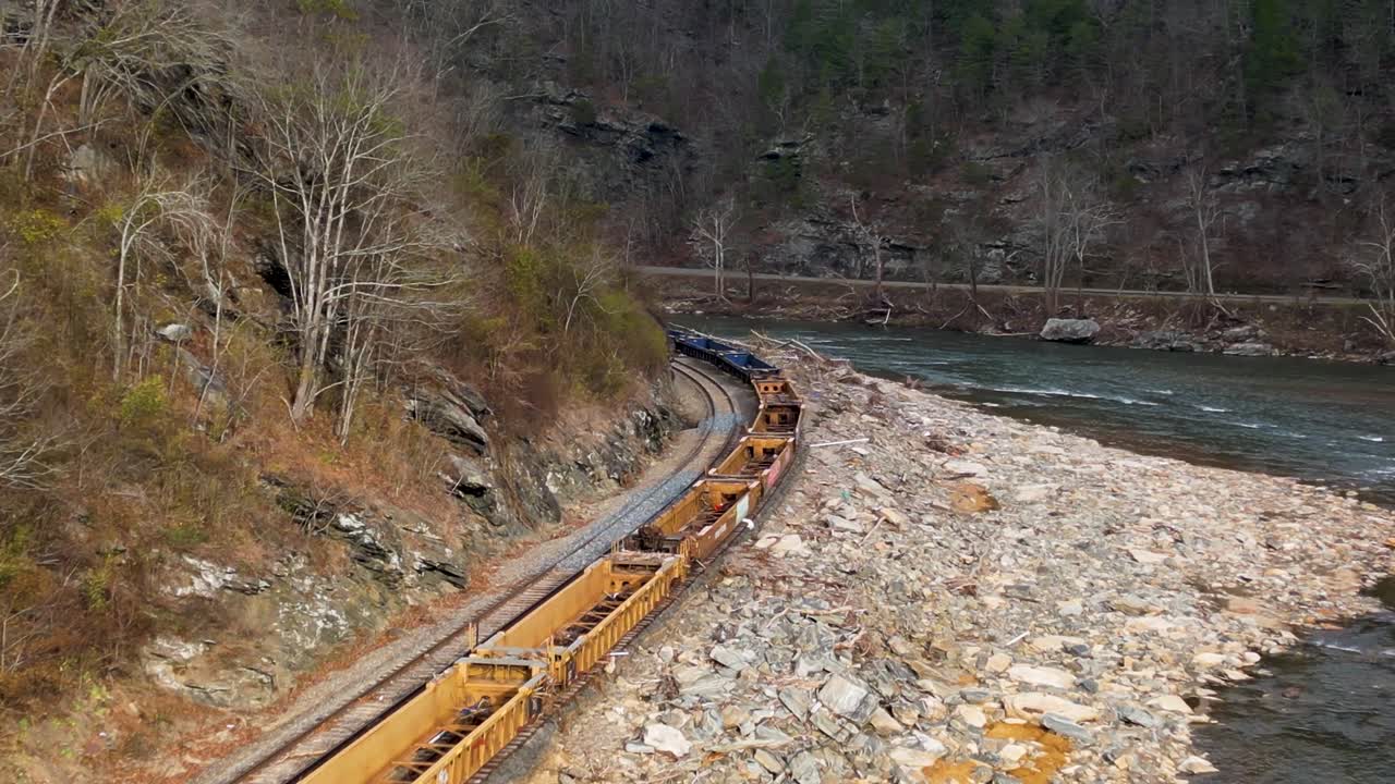 4K Aerial Drone Video of Train Damaged by Hurricane Helene Stranded on Track Along French Broad River near Marshall, NC (2024)