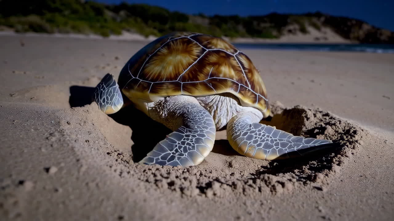 Nighttime Turtle Nesting on a Beach