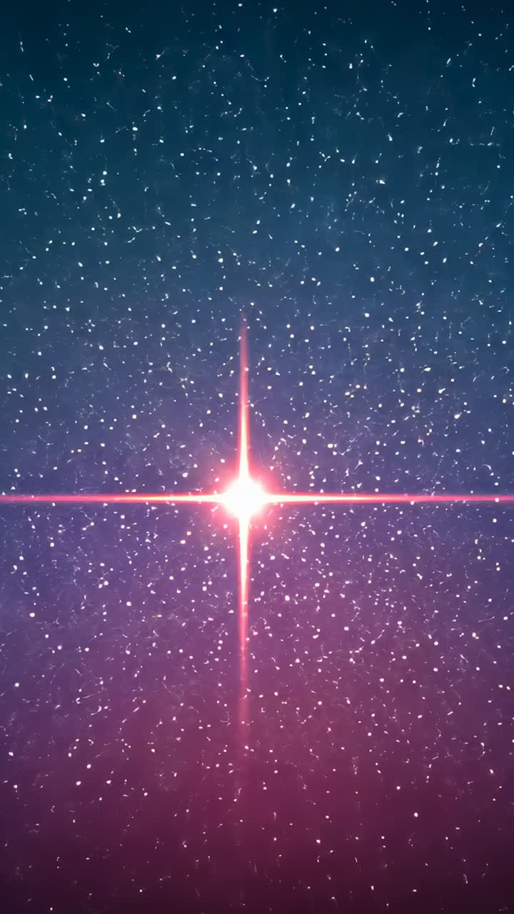 Vertical video: Brightening central star creating cross-shaped flare in teal-magenta starfield halo