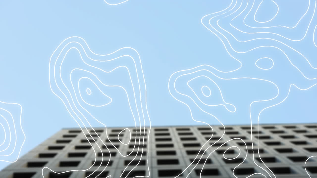 현대적인 사무실 건물 위의  ⁇  선 네트워크의 애니메이션