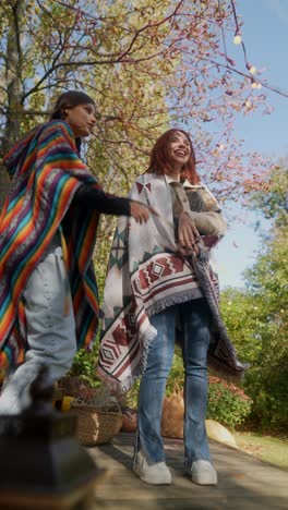 two friends enjoying an autumn day outdoors