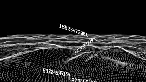 animation of numbers changing with binary coding data processing in waving mesh