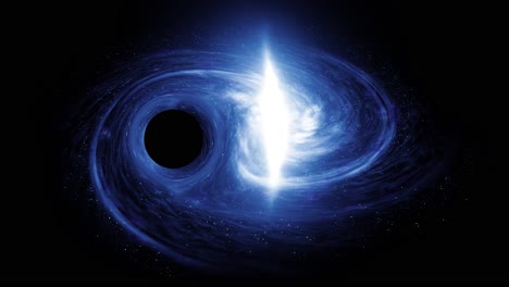 un buco nero super massiccio che passa accanto a una gigantesca galassia blu piegando il tempo e lo spazio