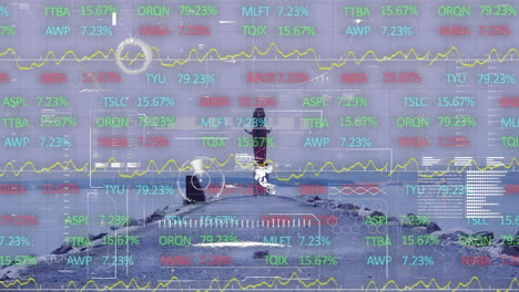 animación de estadísticas y procesamiento de datos financieros sobre el paisaje