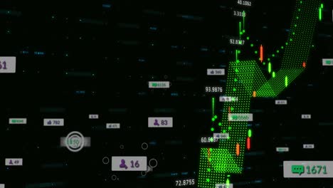 Animation-Mehrerer-Benachrichtigungsleisten,-Mehrerer-Diagramme-Mit-Wechselnden-Zahlen-Auf-Schwarzem-Hintergrund