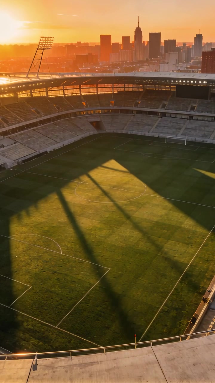 Video verticale: Drone che panoramica tracciando un'ombra sul campo mentre il sole sorge, rivelando il cerchio centrale.