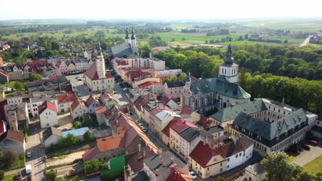 glogowek town hall market square with medieval town in poland