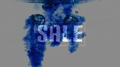 animation of sale text over blue diffusion in water
