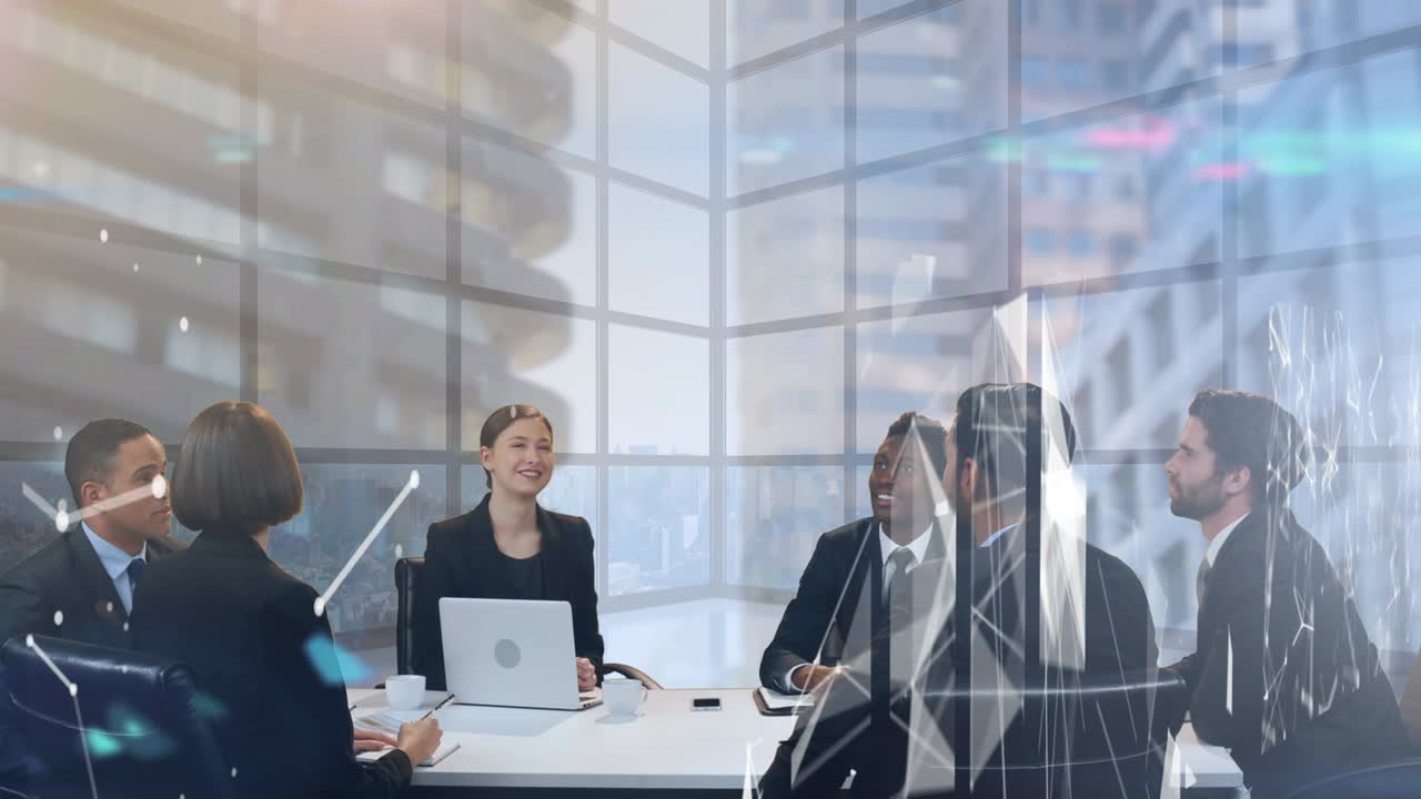 Animation af et netværk af forbindelser over forretningsfolk i møde