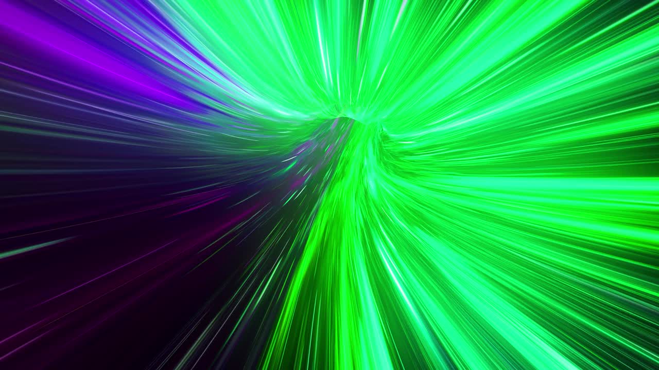 agujero de gusano a través del tiempo y el espacio, deformación a través de la ciencia ficción. salto abstracto en el espacio en el hiperespacio. volando a través del colorido túnel de datos verde púrpura. bucle sin costuras, animación 3d en 4k