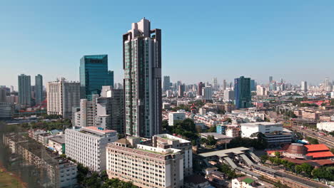 aerial view over bangkok city, lots of high rise buildings