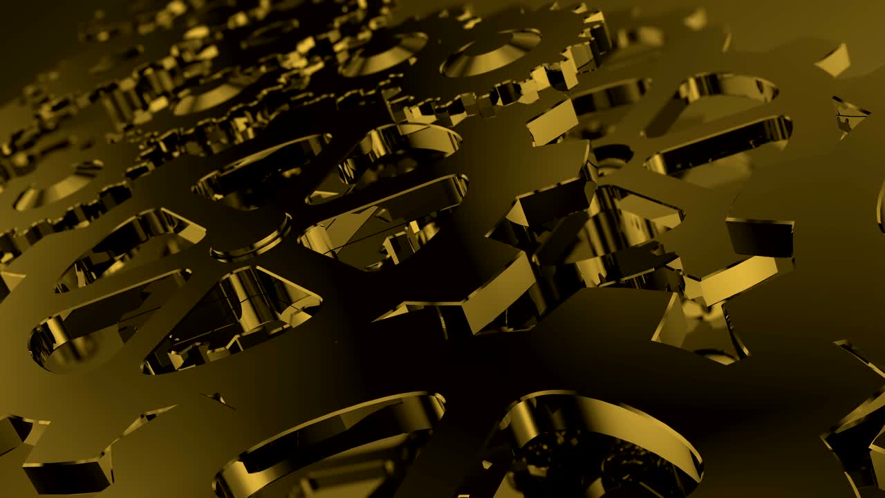 engranajes dorados giratorios aislados