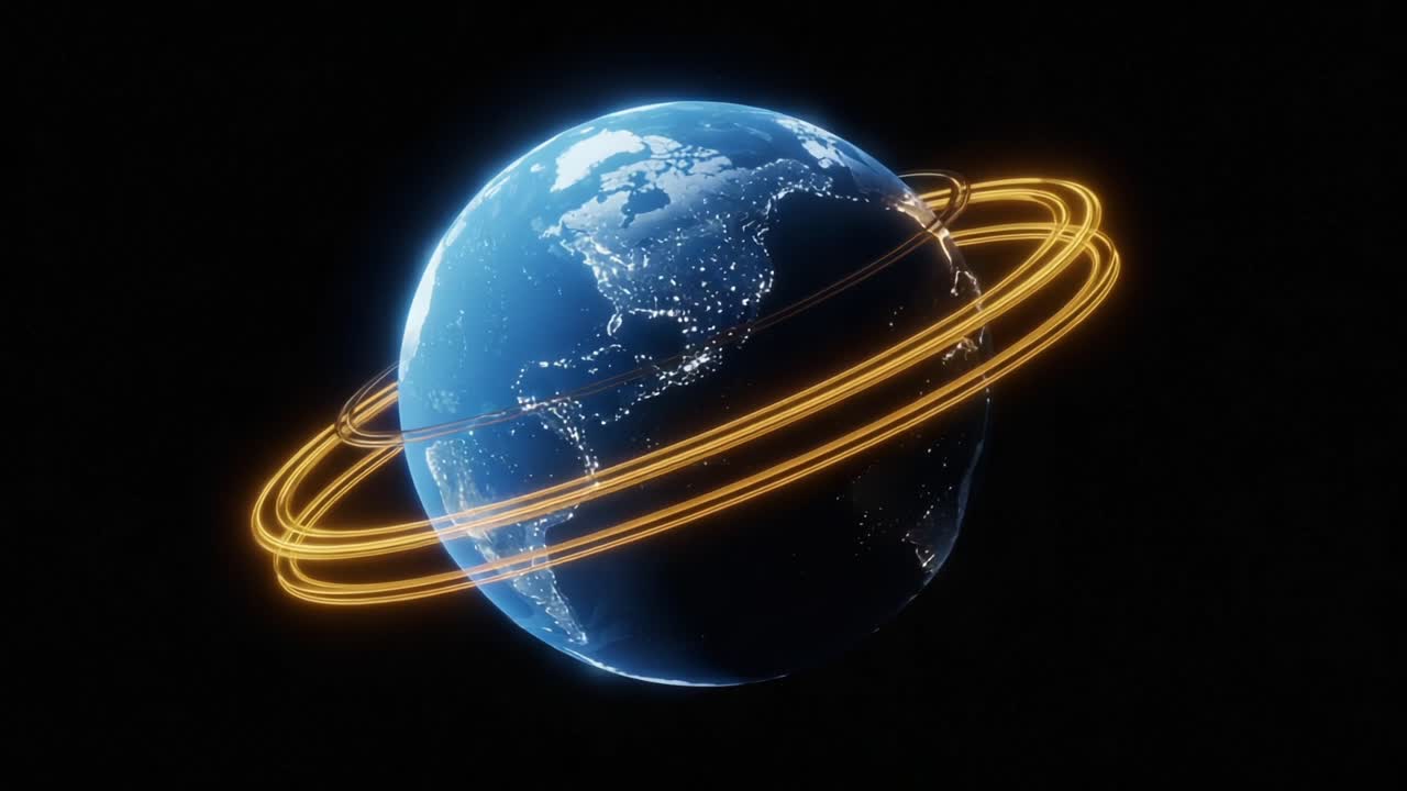 Stunning Visual of Earth Surrounded by Illuminating Rings in Space, Highlighting Global Connections and the Wonder of Our Planet's View from Above