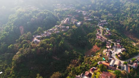 drone above doi pha mi mountains village in mae sai city northern of thailand aerial