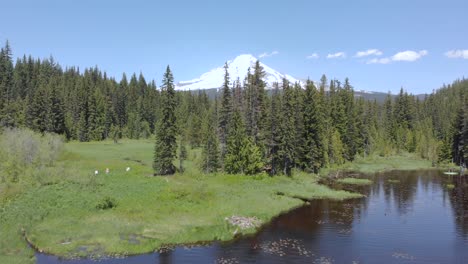 people kayaking in a mountain lake