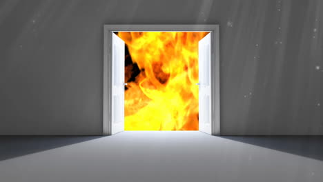 digital composite of a door and fire