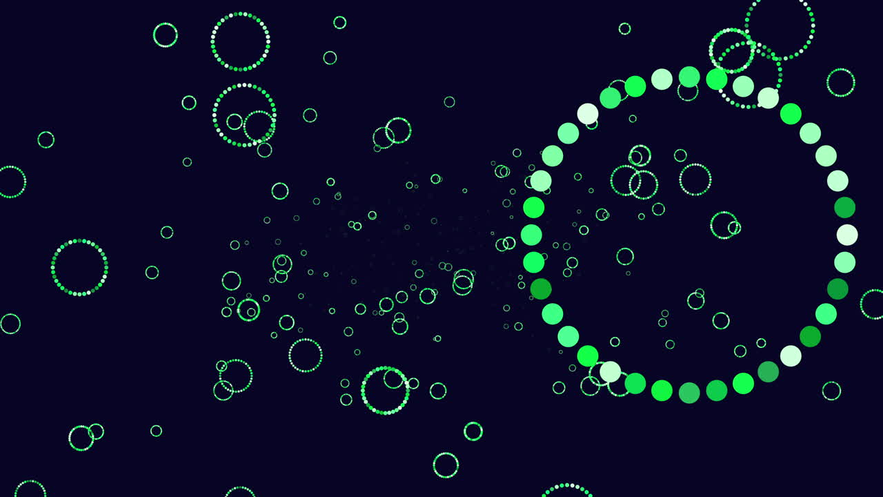 A mesmerizing arrangement of golden circles on a dark background forms an intricate circular pattern in this captivating image, with varying degrees of overlap adding depth and visual interest