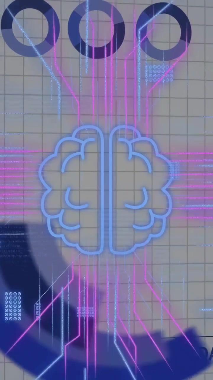Vertical video: COLLECTING DATA tag showing brain pulsing as data flowing and chart updating for AI