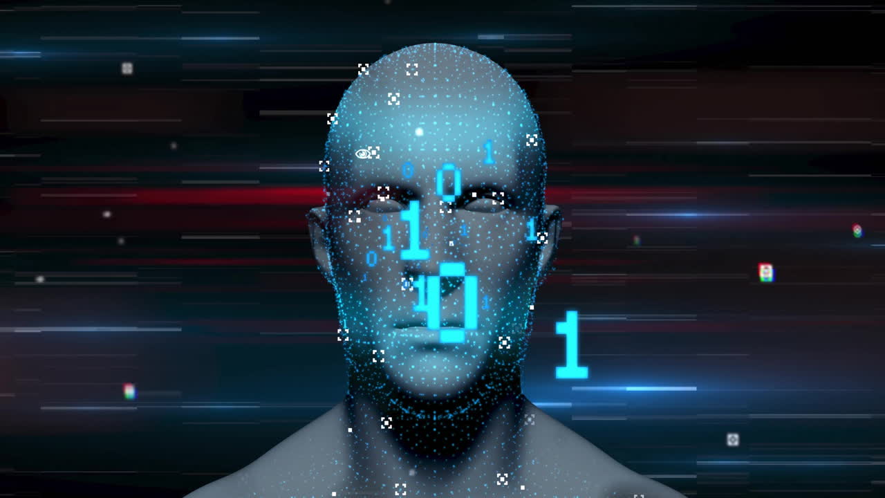 Animation of data processing over digital human with icons