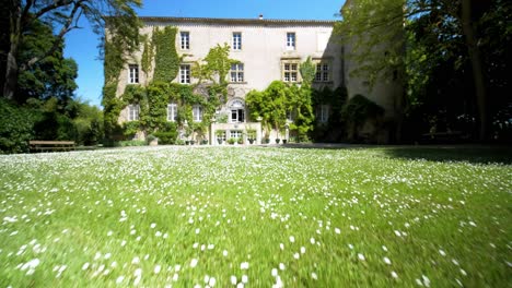 low-rising shot of a beautiful chateau and garden in the south of france