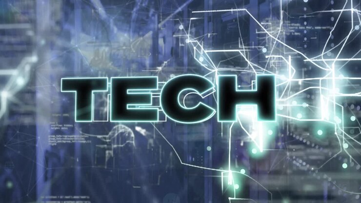 Animation of tech text with computer language and navigation pattern over server room