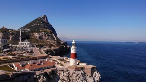 aerial dolly view of europa point lighthouse in gibraltar