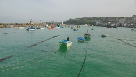 Docked-Boats-In-Tranquil-Turquoise-Green-Waters-at-St