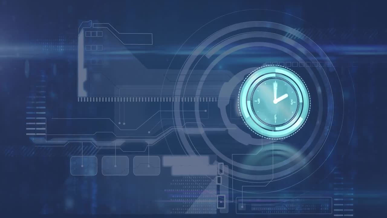 animación del procesamiento de datos del reloj y el mapa en el fondo de la marina