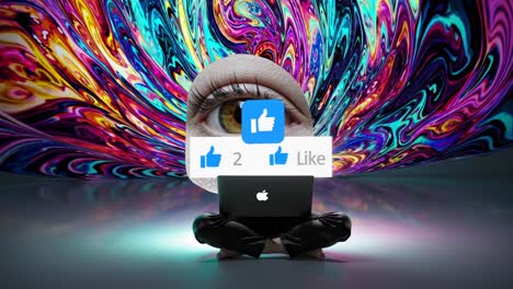 imagen abstractamente colorida de una persona usando una computadora portátil con un contador similar