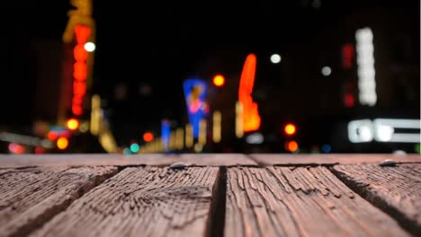 wooden deck and blurred street