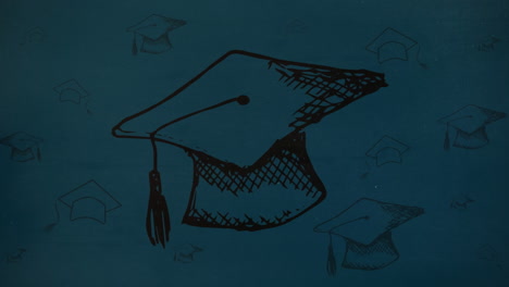 video compuesto digital de sombreros de graduación dibujando temblando contra un fondo azul