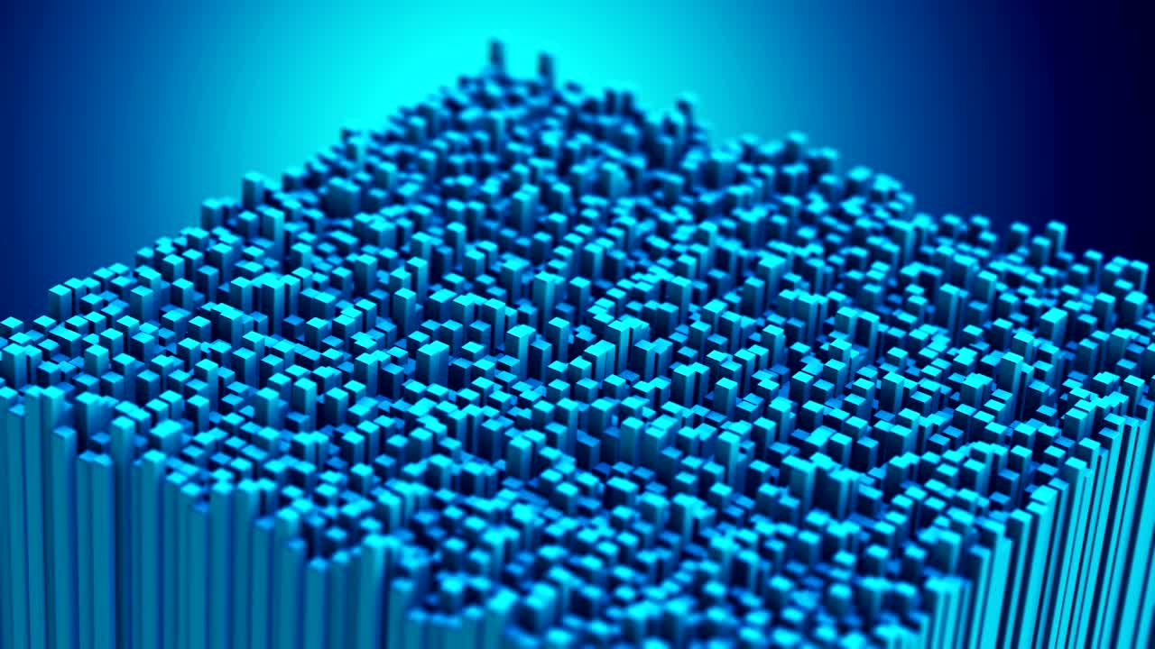 Slow motion animation video of blue cubes background