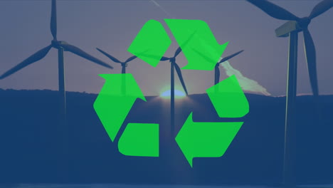 recycling sign and wind turbines