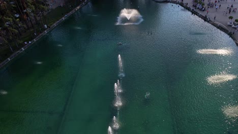 zlatibor serbia. aerial view of lake and fountains. people and mountain resort