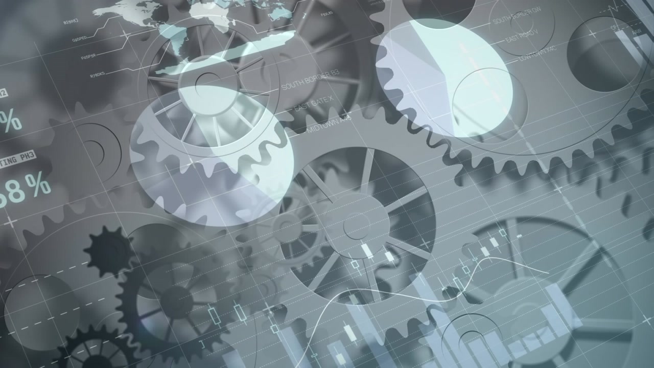 Animation of financial data processing over gears