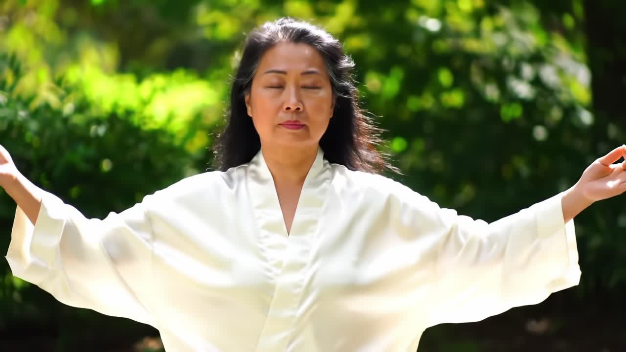 A Serene Moment of Meditation in Nature: Capturing the Tranquility and Inner Peace of Mindfulness Practice Surrounded by Lush Greenery and Soft Natural Light