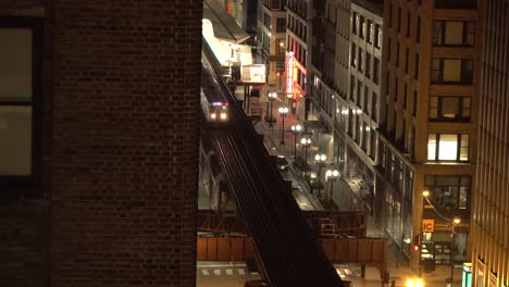 Night-Train-In-City-Elevated-View-Urban