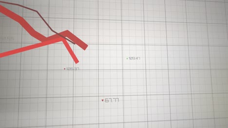 animación de líneas rojas sobre la cuadrícula y procesamiento de datos