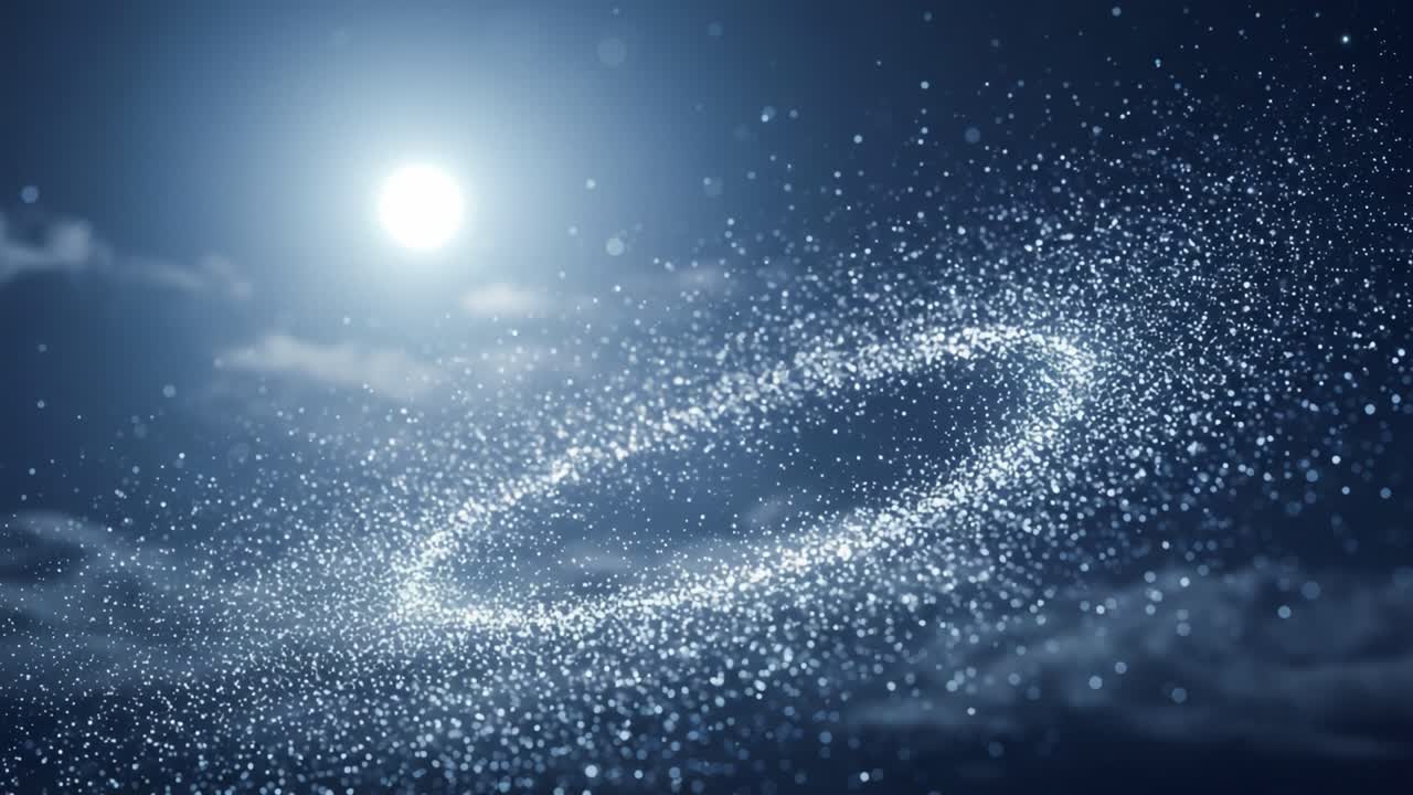 A Captivating Display of Celestial Particles in a Moonlit Sky: A Transition of Sparkling Dust Forming an Enigmatic Ring Amidst the Night Atmosphere