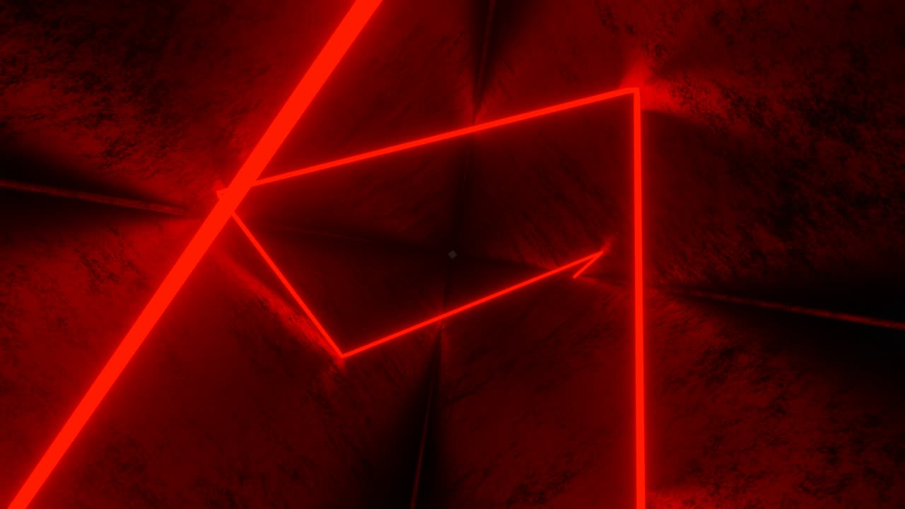 animación de bucle sin costura de 4k de rayo de neón rojo, brillando en el tubo oscuro
