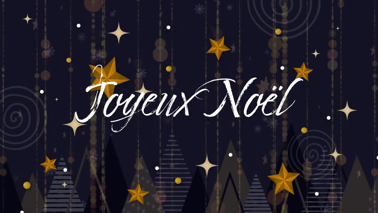Animation du texte Joyeux Noël et de neige tombant sur un paysage hivernal