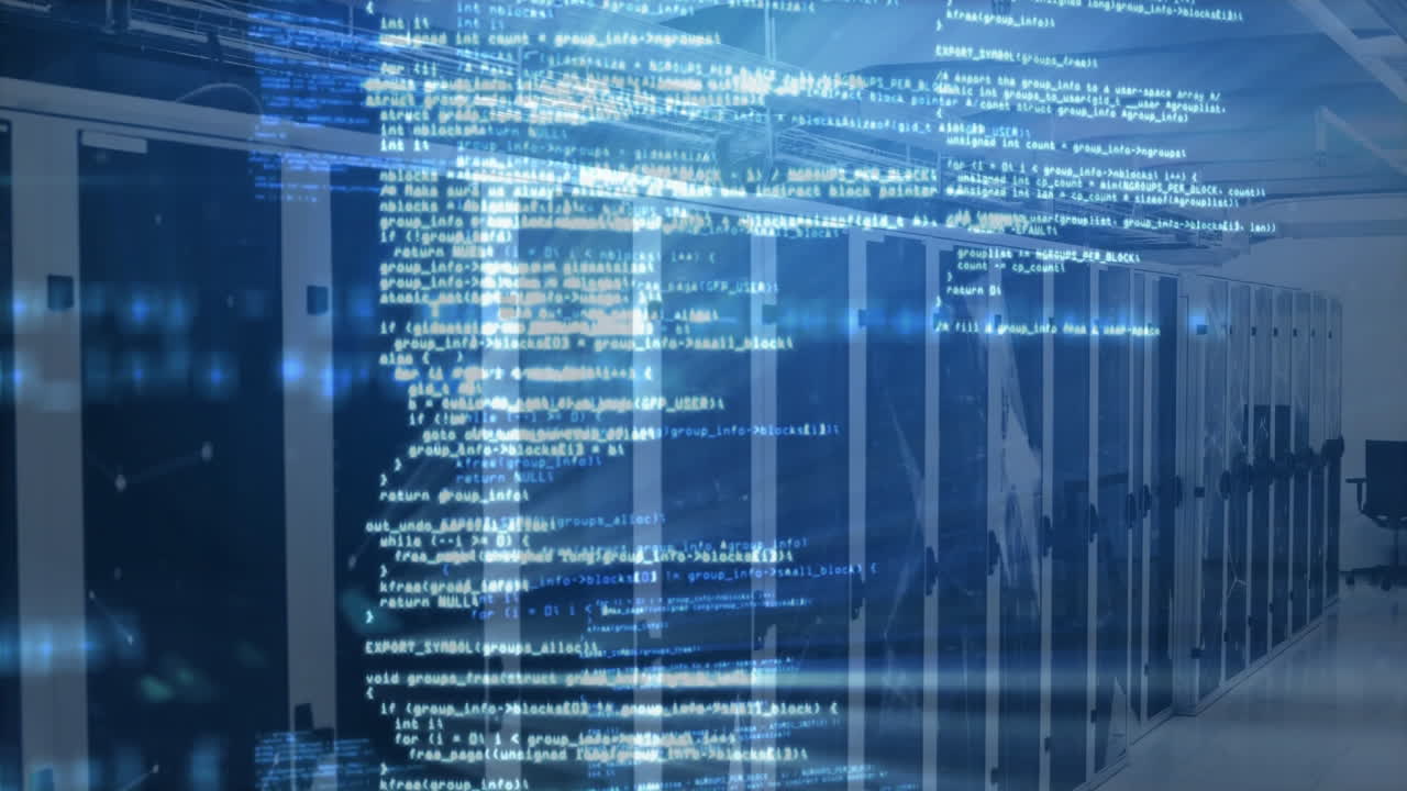 animación del procesamiento de datos en la sala de servidores
