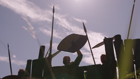 medieval warriors in defensive formation