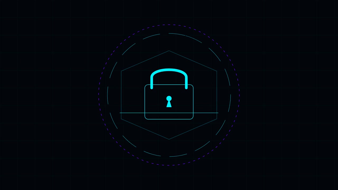 Digital Security Padlock Icon Animation on Dark Background