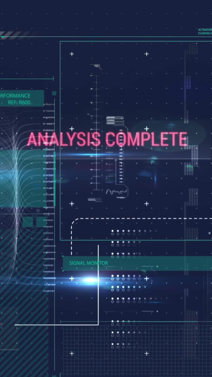 Animation of interface with data processing and light spot against blue background