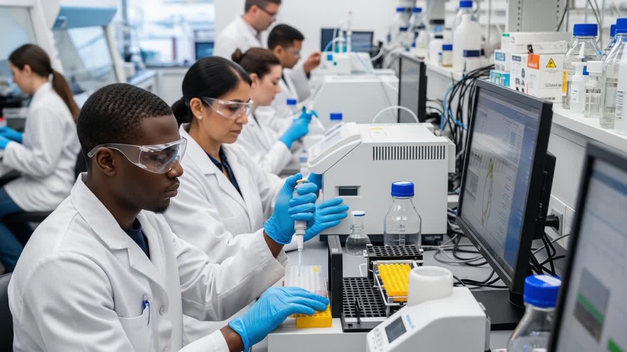 Scientists in a Modern Laboratory Conducting Research and Experimentation with Advanced Equipment and Technology for Scientific Discovery