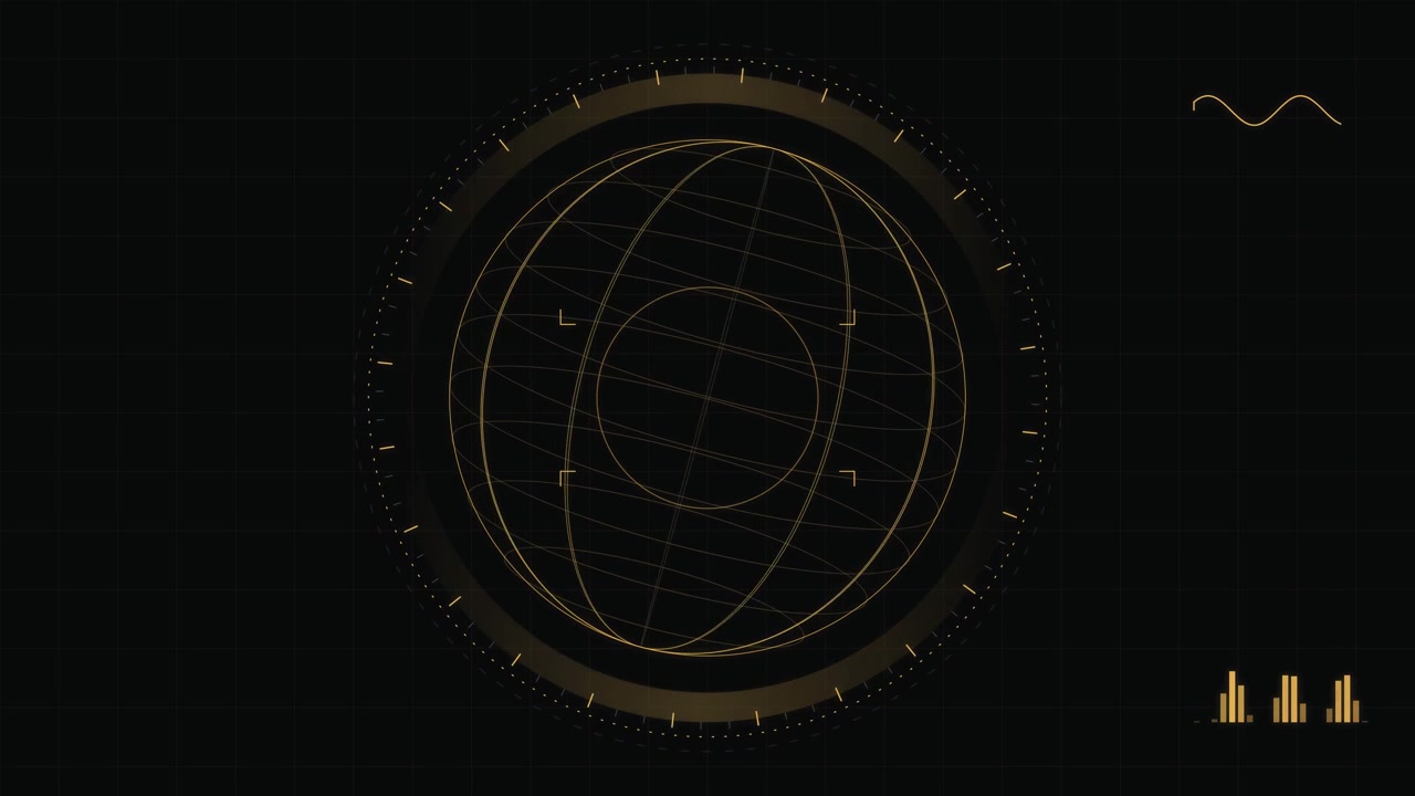 Digital HUD Interface with Rotating Wireframe Globe