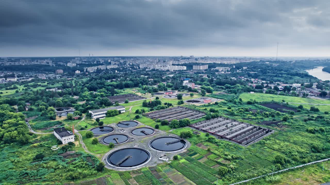 Aerial view of wastewater treatment plant