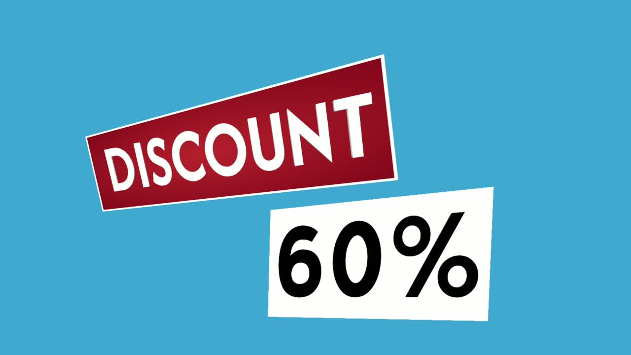 60% descuento sesenta por ciento texto animación gráficos de movimiento adecuado para sus ventas flash, viernes negro, proyectos de compras concepto de negocio en fondo azul