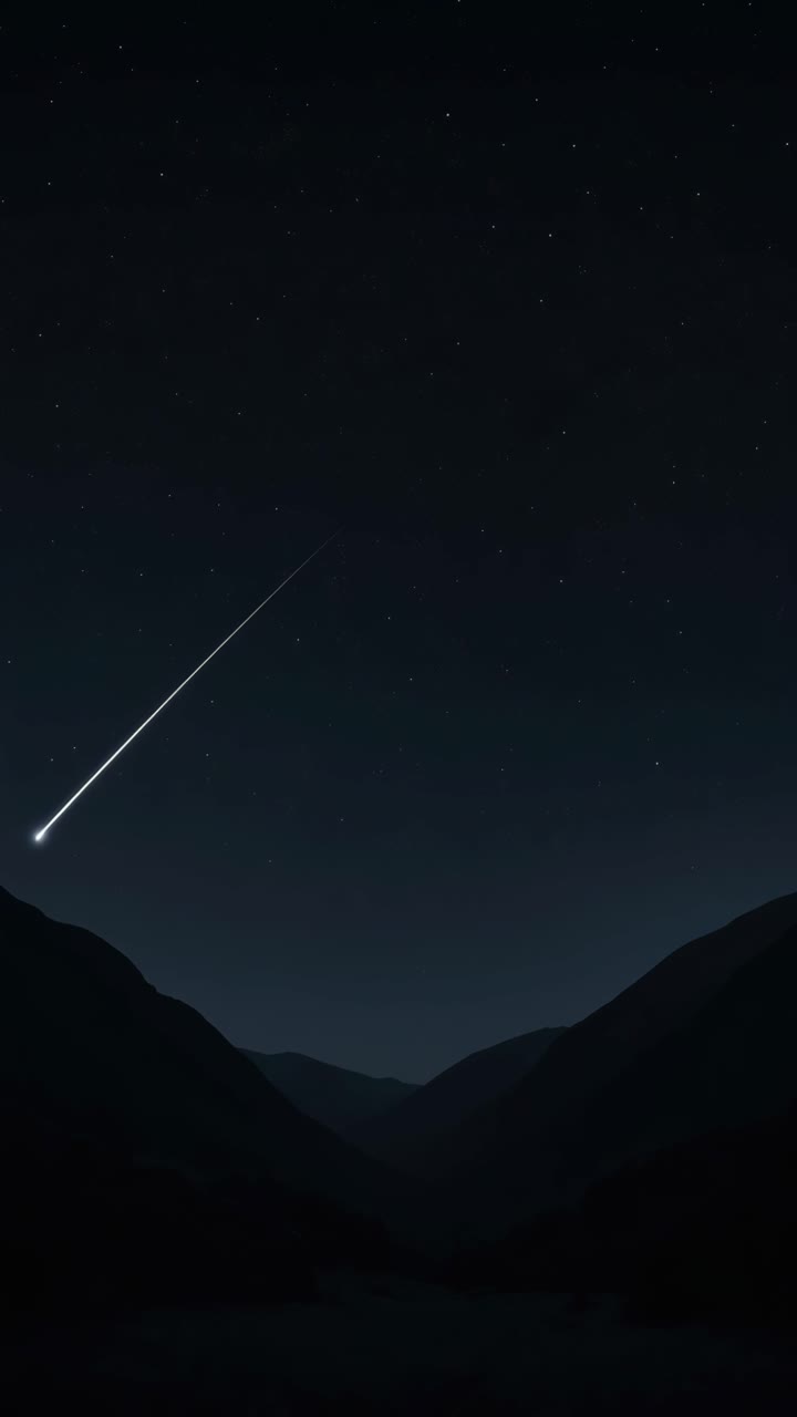 En fascinerende video scene af en nattehimmel med et stjerneskud, optaget fra en lav engel mellem
